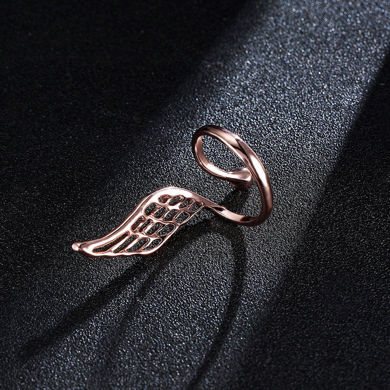 Trendy Finger Ring Rose Gold Plated Angel Wing Inlay Zircon Women Jewelry Anallergic