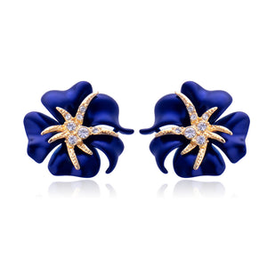 Elegant Brilliant Blooming Flowers Rhinestones Stud Earrings