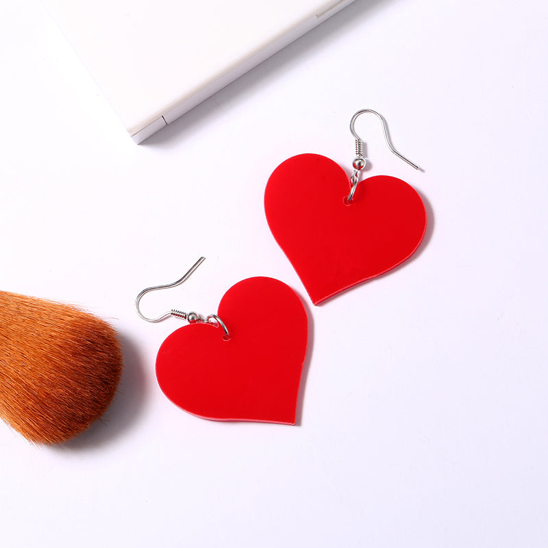 Sweet Black White Red Heart Acrylic Pendant Women Earrings