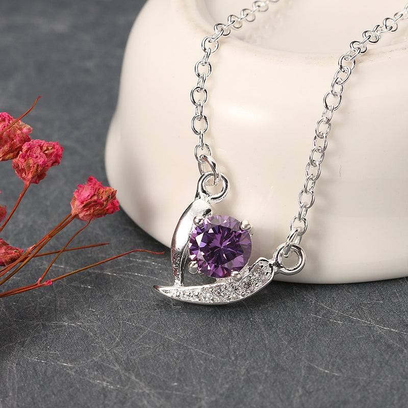 YUEYIN Sweet Heart Shaped Zircon Silver Necklace for Women