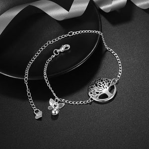 Trendy Silver Plated Chain Tree of Life Insect Pendant Anklet for Women