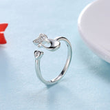 YUEYIN Fashion Opening Ring Silver Plated Cat Romantic Heart