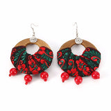 Ethnic Style Women Jewelry Handmade Statement Retro Wood Hoop and Beads Pendant Earrings