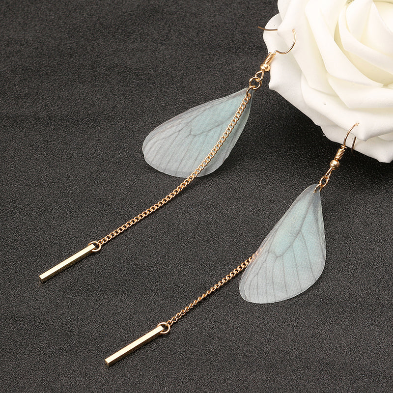 Sweet Chiffon Wings Asymmetric Artificial Pearl Women Earrings