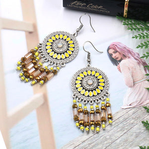 Bohemian Sunflower Earrings Round Geometric Beads Ear Drop