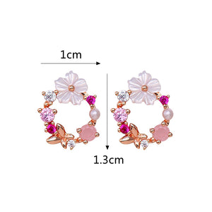 925 Sterling Silver Needle Shell Flower Butterfly Earrings