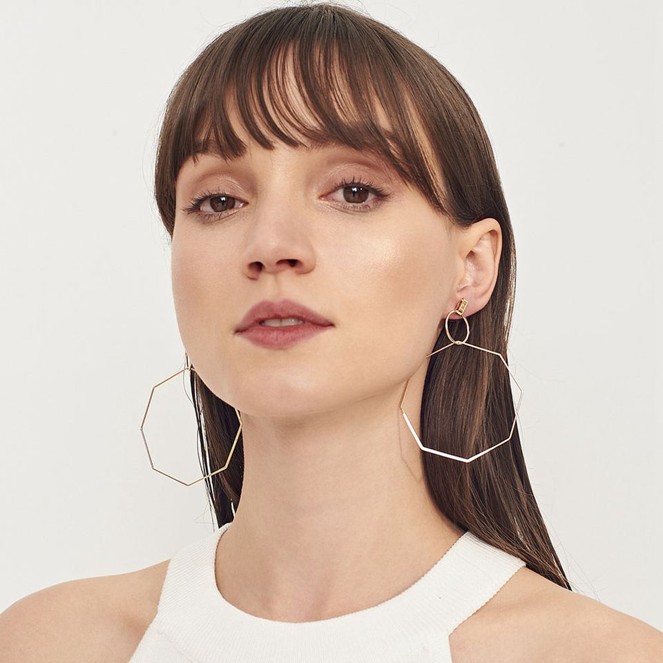 Earring Hollow Octagon Geometric Statement Hoop Ethinc