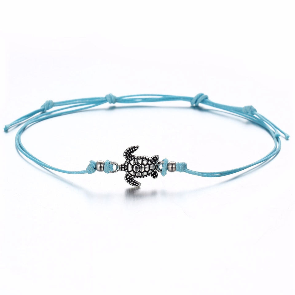 Bohemian Turtle Anklets Adjustable Wax Rope Black Blue White