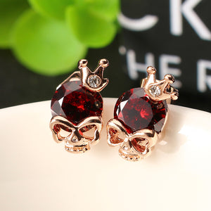 Punk Skull Crown Ear Stud Exquisite Zinc Alloy Rhinestones Earrings for Women