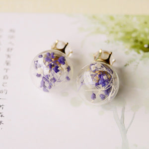 Trendy Ear Stud Double Color Baby's Breath Glass Ball Flower Earrings