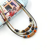 Bohemian Multilayer Necklace Wax Rope Alloy Wood Beaded