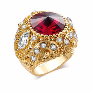 Vintage Finger Ring Round Gemstone Zircon Gold Geometric