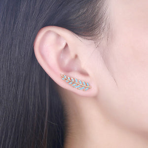 Trendy 925 Silver Inlay Zircon Crystal Elegant Leaf  Earring