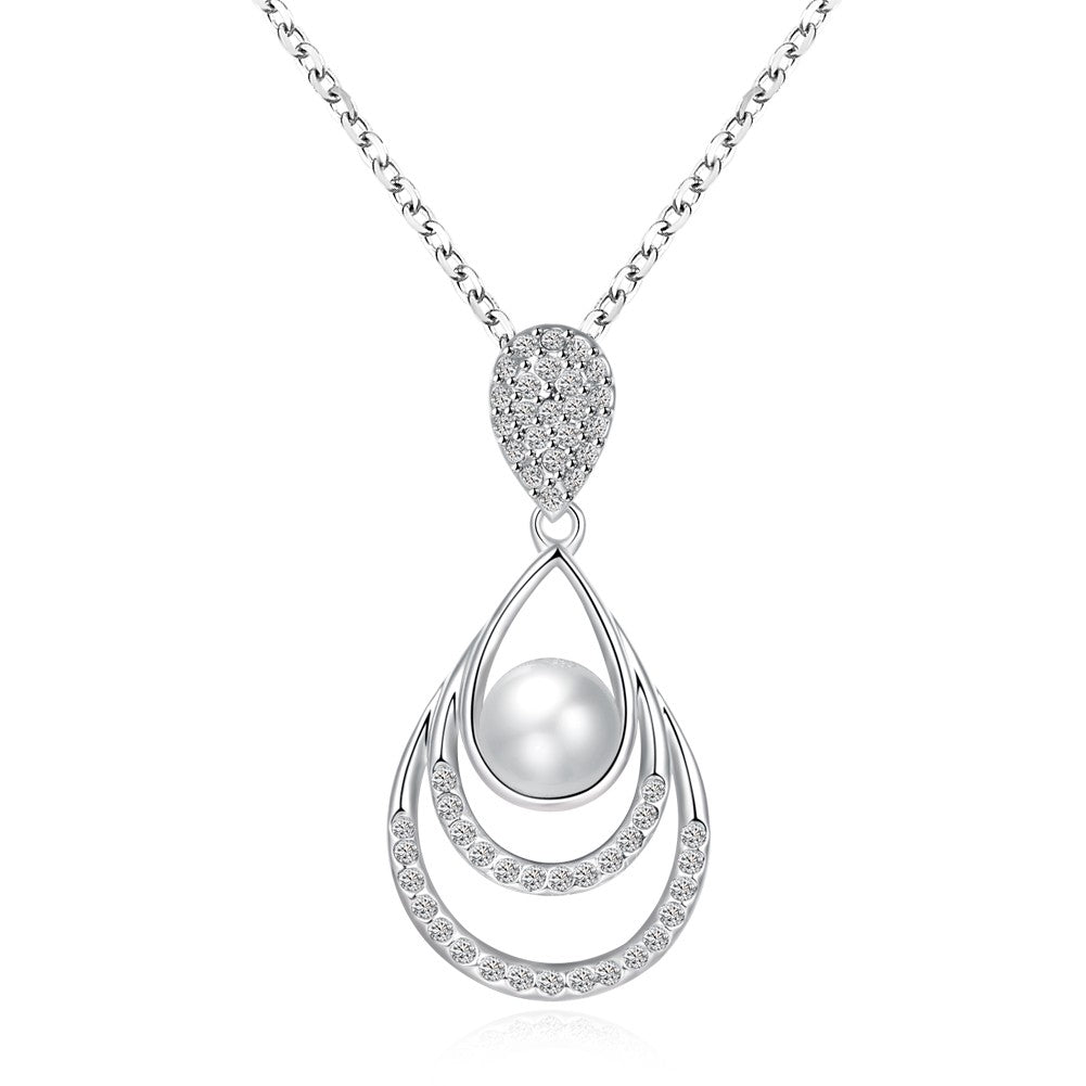 Sweet Pearl Rhinestone Water Drop Necklace Gift For Women 
