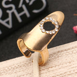 Fashion Adjustable Shiny Rhinestones Polished Hollow Heart Nail Ring Women Jewelry