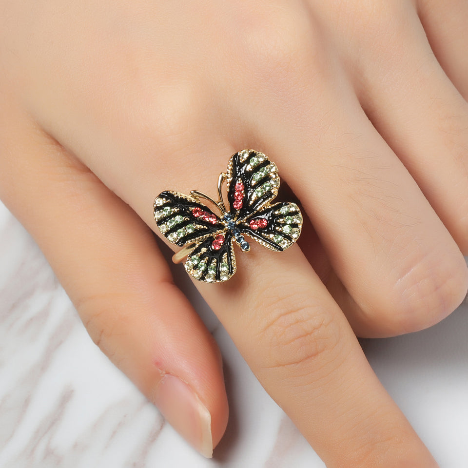 Fashion Colorful Butterfly 18K Gold Ring Luxury