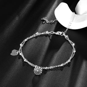 Heart and Rhinestone Pendant Double Layer Bell Foot Chain Silver Plated Anklet