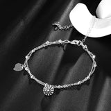 Heart and Rhinestone Pendant Double Layer Bell Foot Chain Silver Plated Anklet