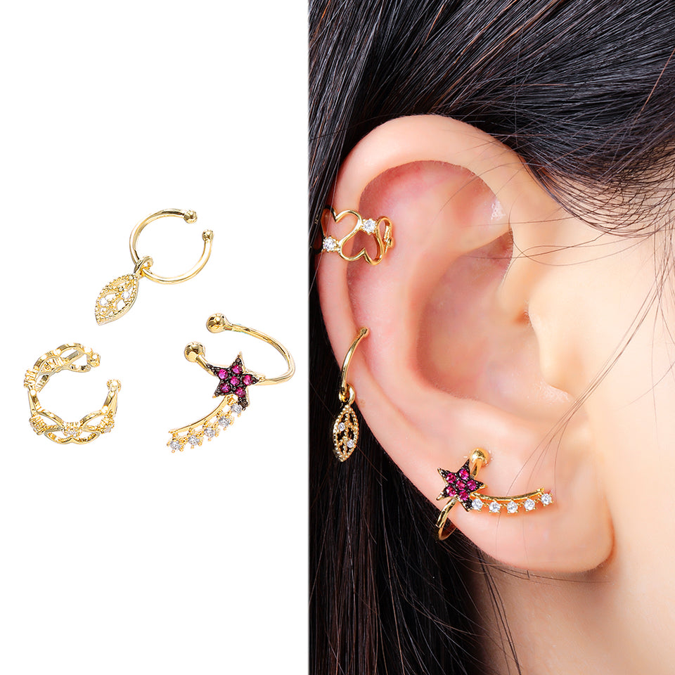 JASSY 3 Pcs 18K Gold Ear Clip Earring