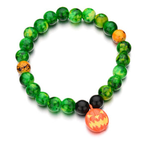 Halloween Pumpkin Skull Head Bracelet Elastic Beaded Chain Party Funny Bracelet