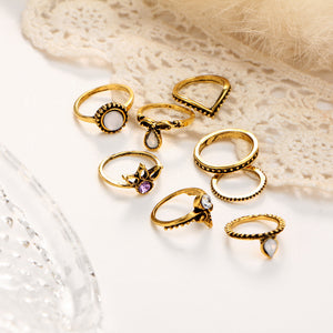 8 Pcs  Women Trendy Crystal Geometric Gem Knuckle Ring Set