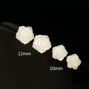 925 Silver Needle Shell Rose Flower Ear Stud Earrings Women Jewelry