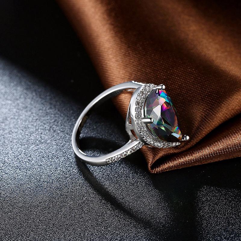 Sweet Wedding Ring Fashion Platinum Plated Water Drop Rainbow Zircon Women Finger Ring 