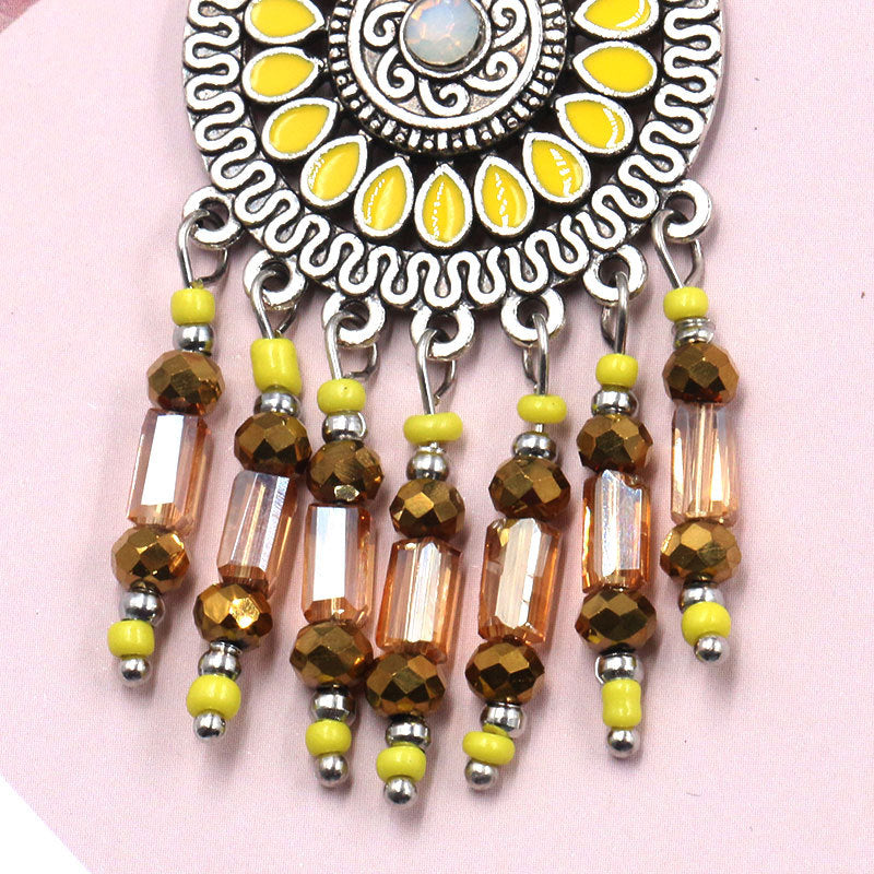 Bohemian Sunflower Earrings Round Geometric Beads Ear Drop