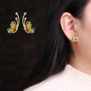 Luxury Butterfly Gold Earring Sweet Ceramic Rhinestones