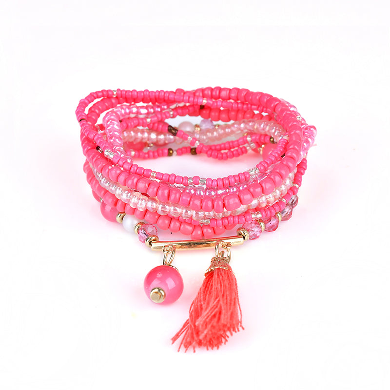 Bohemian Tassel Pendant Multilayer Colorful Bead Bracelet Jewelry for Women