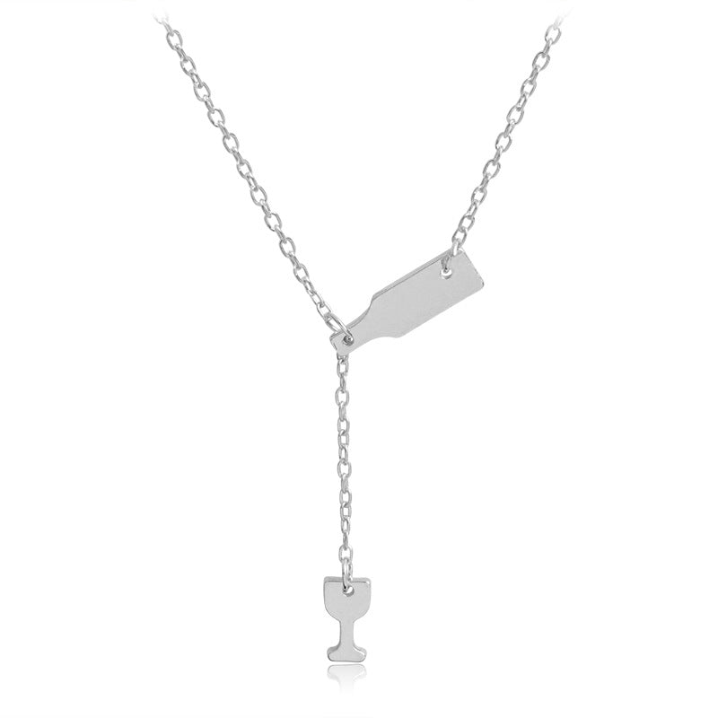 Pendant Necklace Elegant Chain Beer Wineglass Silver