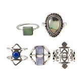 5 Pcs Stylish Bohemian Geometric Alloy Resin Ring Set Jewelry for Women