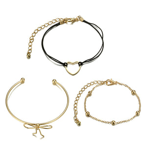 3Pcs Designer Bracelet Sets Bowknot Heart Gold Charming