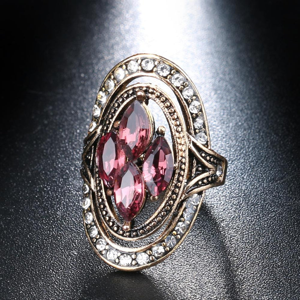 Bohemian Red Gemstone Crystal Finger Rings for Women