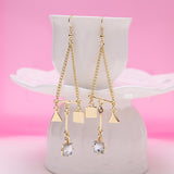 Trendy Balancing Style Gold Square Triangle Dangle Tassel Rhinestone Earrings Gift for Women 