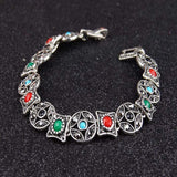 Bohemian Silver Ruby Bracelet Ancient Coin Shape Multicolor