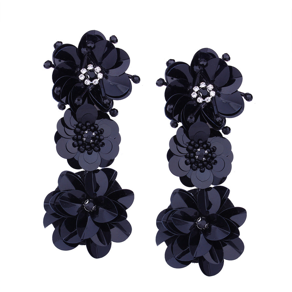 Trendy Hand-made Sequins Three-dimensional Flowers Earrings