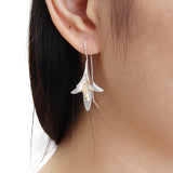 Trendy S925 Silver Ear Drop Delicate Magnolia Flower Earrings Gift for Her Women