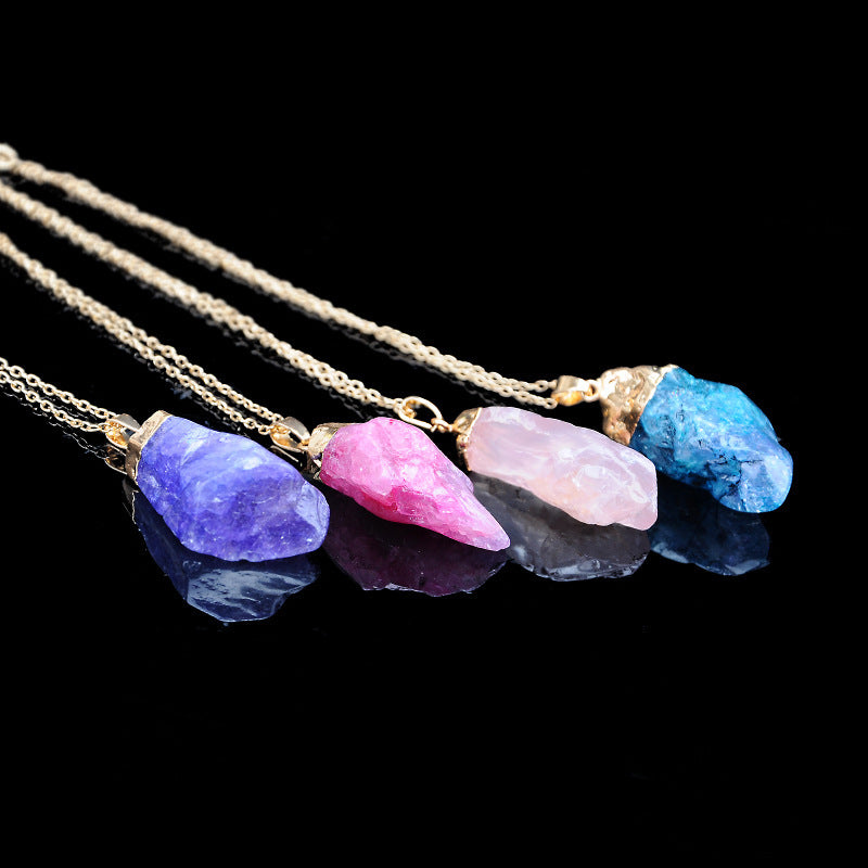 Trendy Natural Stone Multicolor Sweater Chain Pendant Necklace for Women 