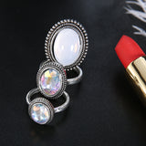 3Pcs/set Statement Silver Color Ring Set Big Gem Stone