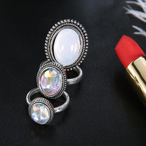 3Pcs/set Statement Silver Color Ring Set Big Gem Stone