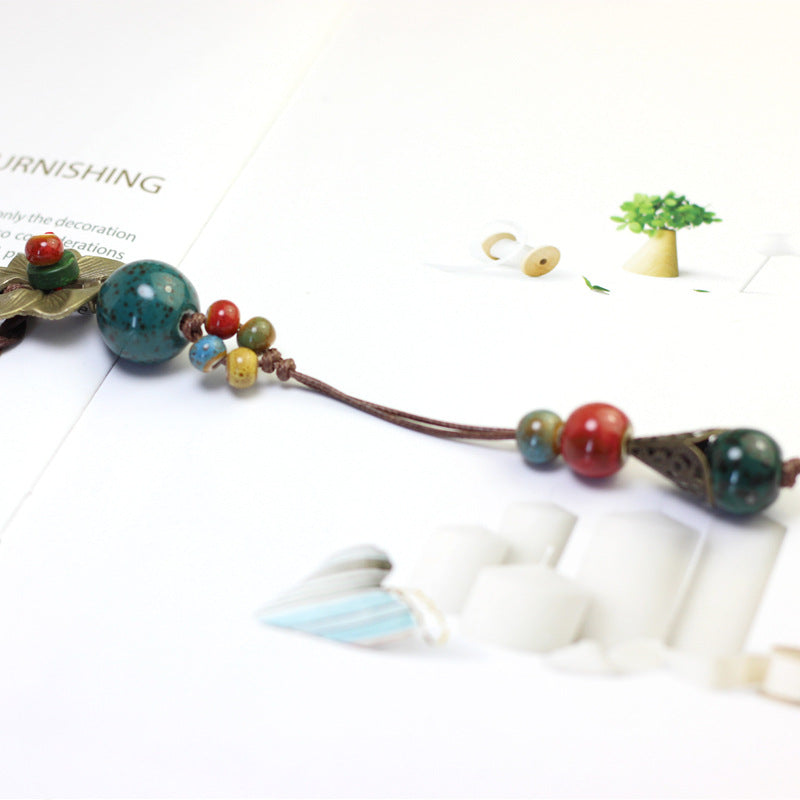 Ethnic Handmade Pendant Necklace Round Beads Flower Necklace