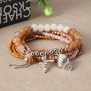 Bohemian Multilayer Conch Crystal Tassel Pendant Bead Bracelet Jewelry for Women Best Gift