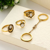 Women's 5 Pcs Vintage Ring Set Gold Silver Moon Opal Gem