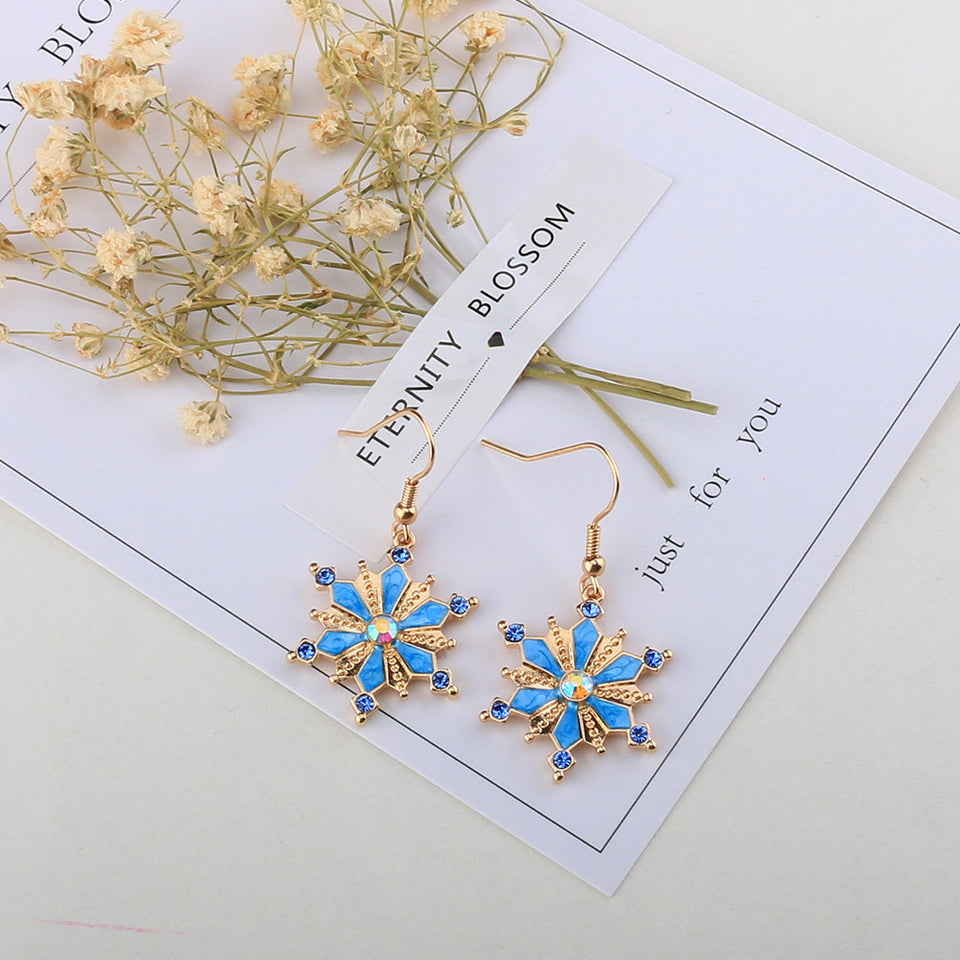 Bohemian Turquoise Rhinestones Flower Dangle Earring