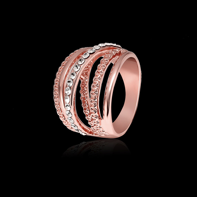 Hollow Out Interlaced Line Stylish Engagement Ring Rose Gold Plated Women Jewelry 