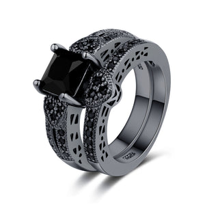 2Pcs/set Classic Engagement Ring Gun Black Zirconia Heart