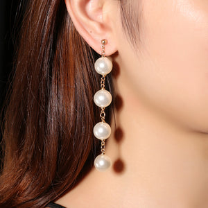 Elegant Tassel Ear Stud Long Pearl Pendant Earrings Women Jewelry