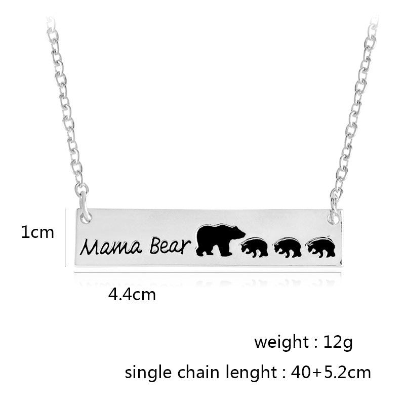 Creative Letters Engraved Mama Bear Pendant Necklace Cute