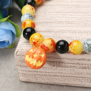 Halloween Pumpkin Skull Head Bracelet Elastic Beaded Chain Party Funny Bracelet